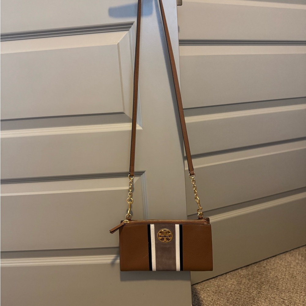 Tory Burch Brown Crossbody Bag with Stripe Accent
